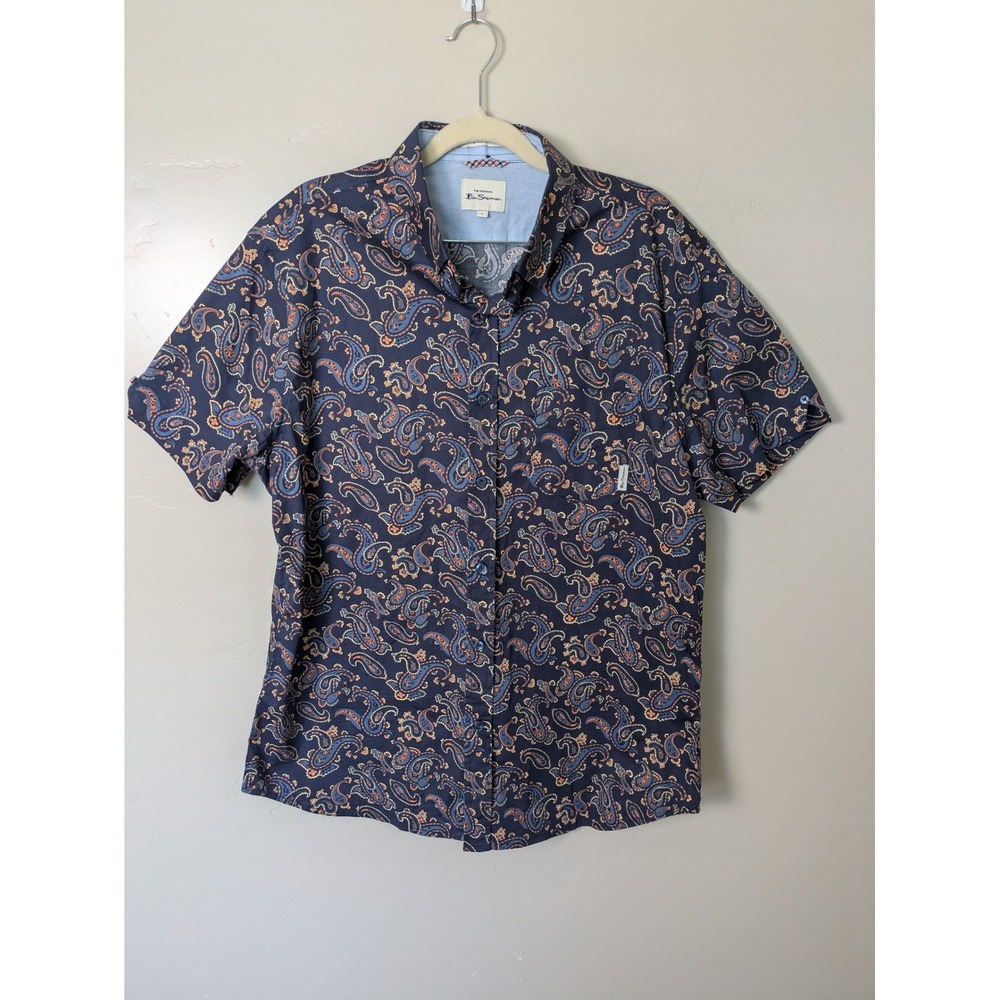 Ben‎ Sherman Mens Paisley Print Stretch Button Down Shirt Size L